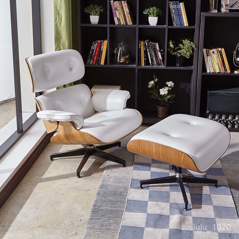 【❀工廠❤直銷】【高品質】Eames伊姆斯躺椅北歐真皮個性沙髮現代簡約旋轉懶人書房休閒單椅