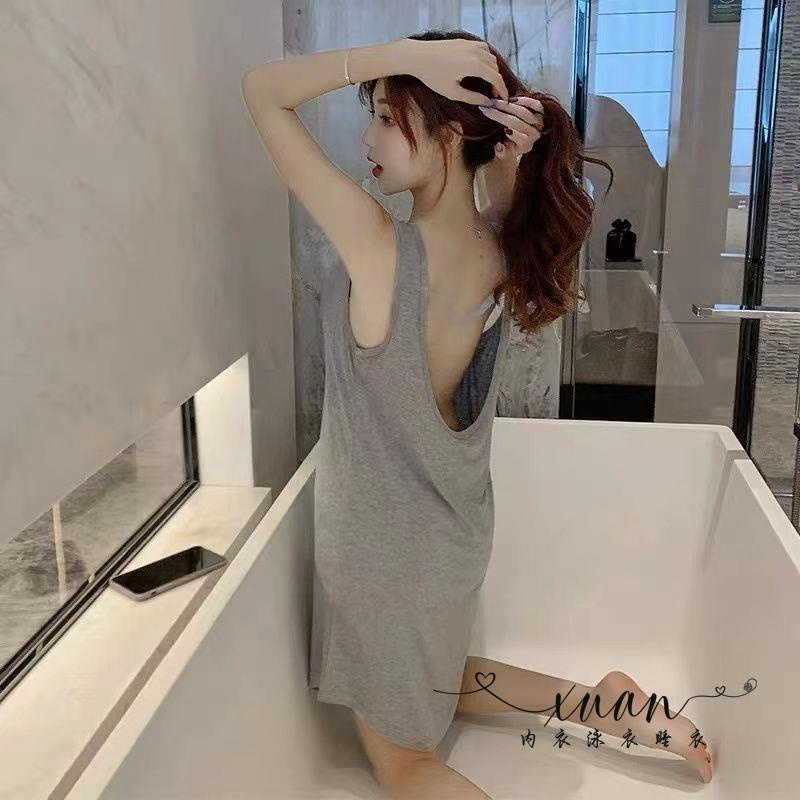 Xuan♥現貨現發🔥睡衣女 夏季 韓版性感睡裙 中長款 短袖睡裙 吊帶睡裙 可外穿 露背寬松家居服