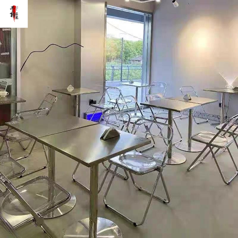 咖啡廳餐桌不銹鋼工業風洽談桌椅組合戶外陽臺小方桌鐵藝方形桌子家具批發