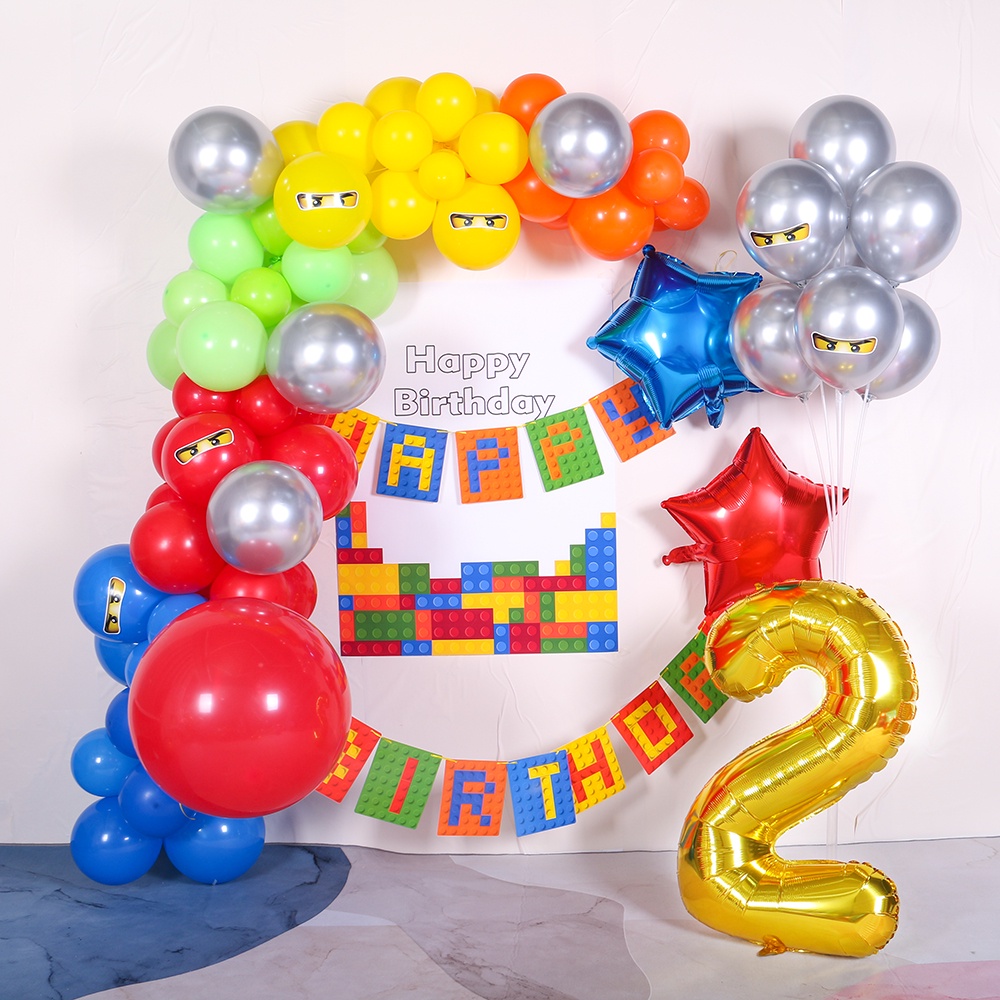 【貝迪】樂高忍者主題生日氣球布置交通工具汽車挖掘機男孩周歲背景墻裝飾