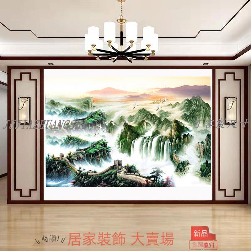 客製化 壁貼 壁畫 自粘 中國風長城山水畫客廳裝飾靠山圖新中式沙發背景墻貼自粘水墨貼畫
