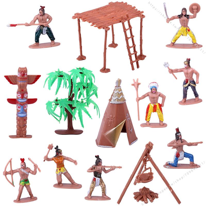 臺灣模具🥕🥕印第安人原始部落沙盤道具場景模型塑料兒童玩具原住民土著人偶物不可食用