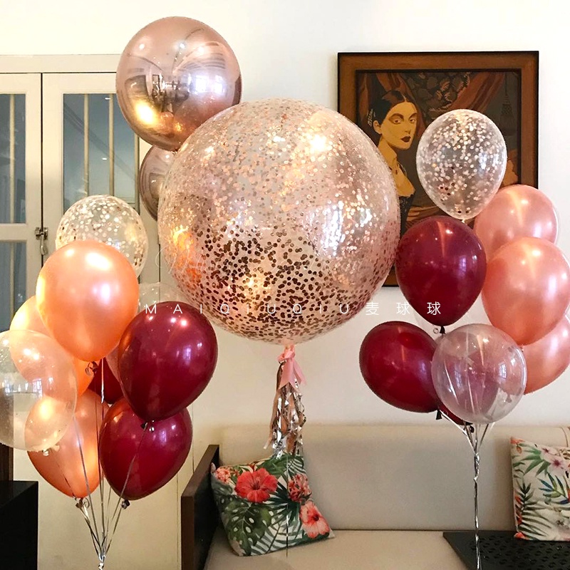 【貝迪】裝飾氦氣氣球串2.8克12寸ins風香檳金 玫瑰金 酒紅色氣球束婚房