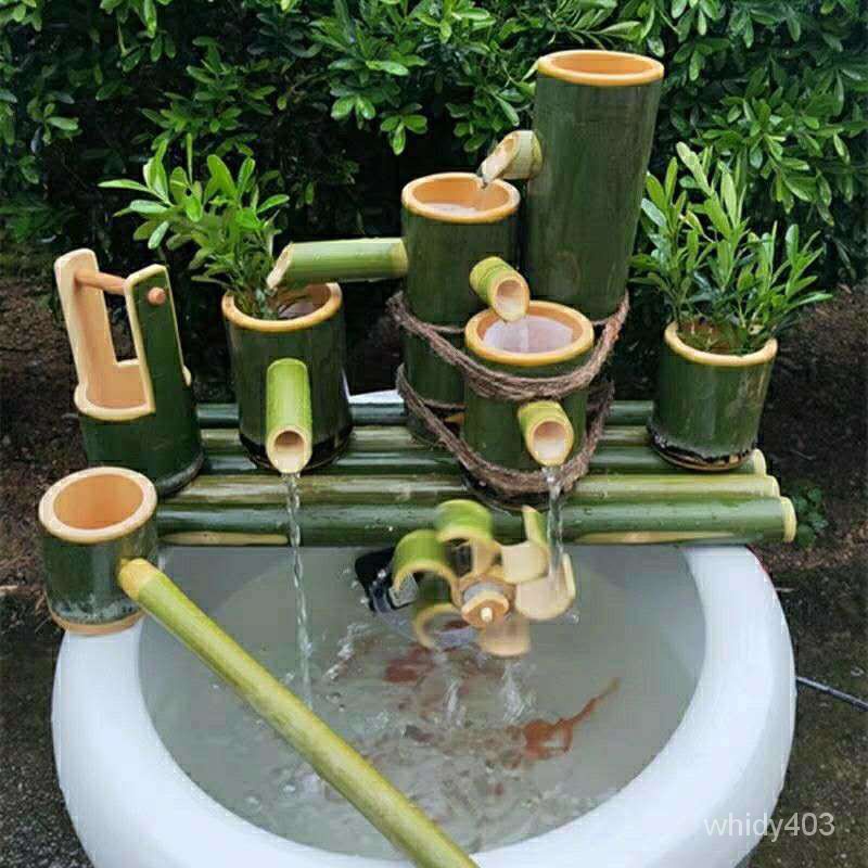 竹子流水 魚缸石槽魚池裝飾擺件 竹子過濾器假山流水包郵循環增氧