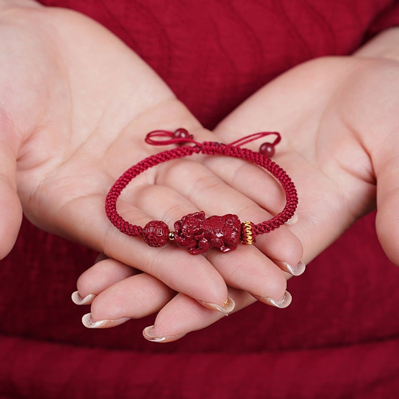 紫金砂貔貅紅繩如意手鏈女手工編織男情侶本命年朱砂轉運護符手串