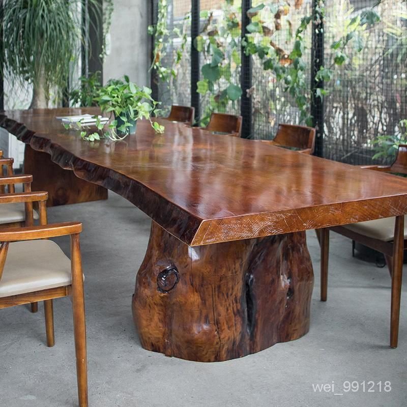 長桌大闆茶桌實木鬆木辦公老闆桌桌子會議桌經理辦公桌原木大闆桌 VIBJ