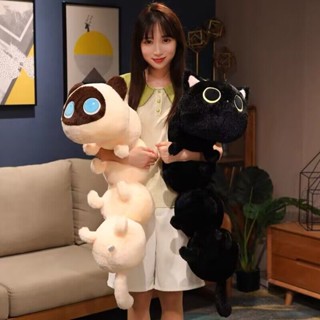 FAT CAT 日韓系精品現貨+預購卡通貓貓蟲絨毛玩具長條抱枕毛毛蟲睡覺夾腿抱枕暹羅貓咪床頭靠墊黑貓兒童玩偶生日交換禮
