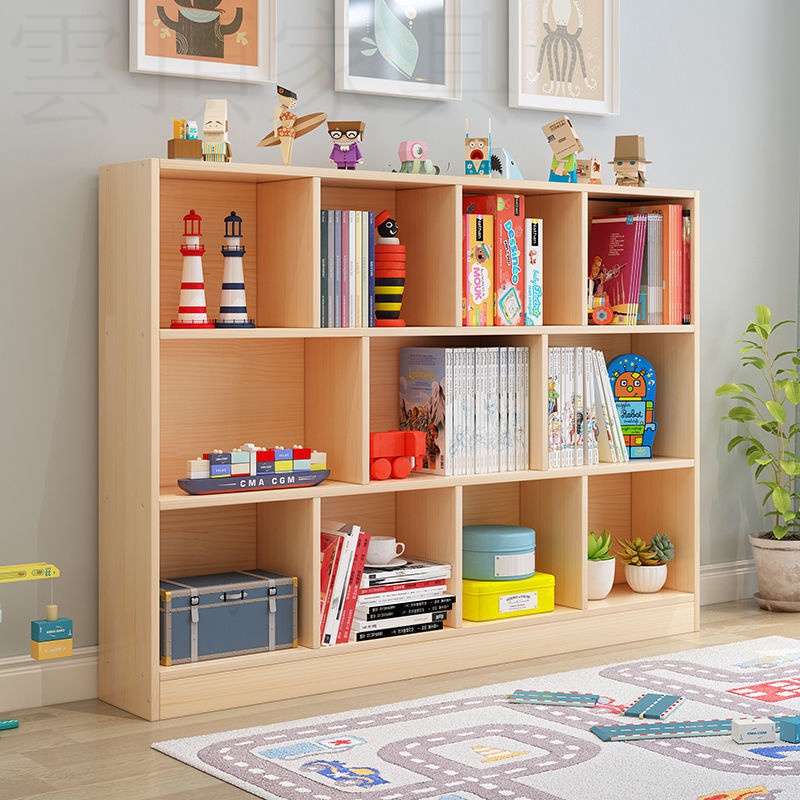 簡約現代兒童實木書櫃簡易落地多層儲物櫃多功能置物架 兒童書架 儲物架 書櫃 矮書櫃