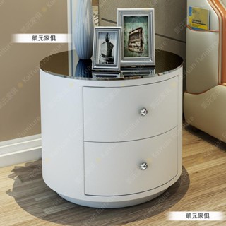 【凱元家居】 KaiYuan Furniture圓形床頭櫃簡約現代白色鬥櫃創意儲物櫃家用歐式實木邊櫃整裝包郵