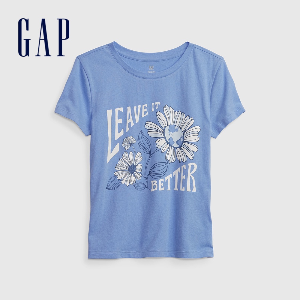 Gap 女童裝 印花短袖T恤-藍色(601397)