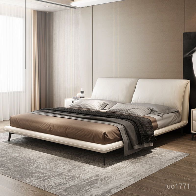 【免運】極簡真皮床 輕奢 現代 簡約 主臥室床 大氣軟包 雙人皮床 床架