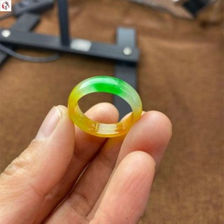 玉石戒指 天然冰透三色黃翡綠翠色戒指玉石白綠黃三彩戒指指環男女款新品