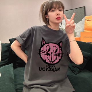 【YW】韓版寬鬆顯瘦短袖上衣 韓係流行卡通印花 純棉短袖T恤女 女生顯白短袖T恤 可愛學院風 甜美辣妹T恤