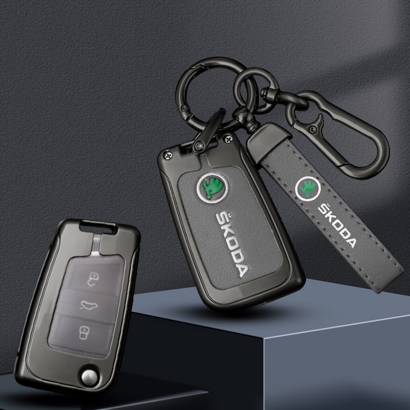 [現貨]斯柯達Skoda車鑰匙保護套適用明銳Kodiaq FABIA YETI優質合金皮革