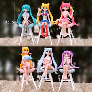 6款整套 日本動漫 美少女戰士 Sailor Moon 月野兔 小小兔 坐椅子 Q版公仔人偶模型玩具手辦擺件玩偶娃娃