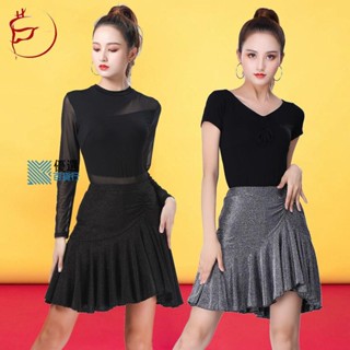 ⭐精品熱銷⭐舒適拉丁舞服 演出服成年人女半身裙舞蹈練功服裝表演網袖上衣長袖交誼 演出 恰恰舞 考級 摩登舞衣 國標-優選