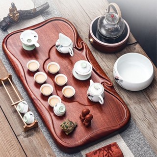 【茶盤茶具 託盤 實木 功夫茶具】整塊花梨實木茶盤功夫茶具套裝茶臺長方形辦公家用排水大號茶托盤cck1030107