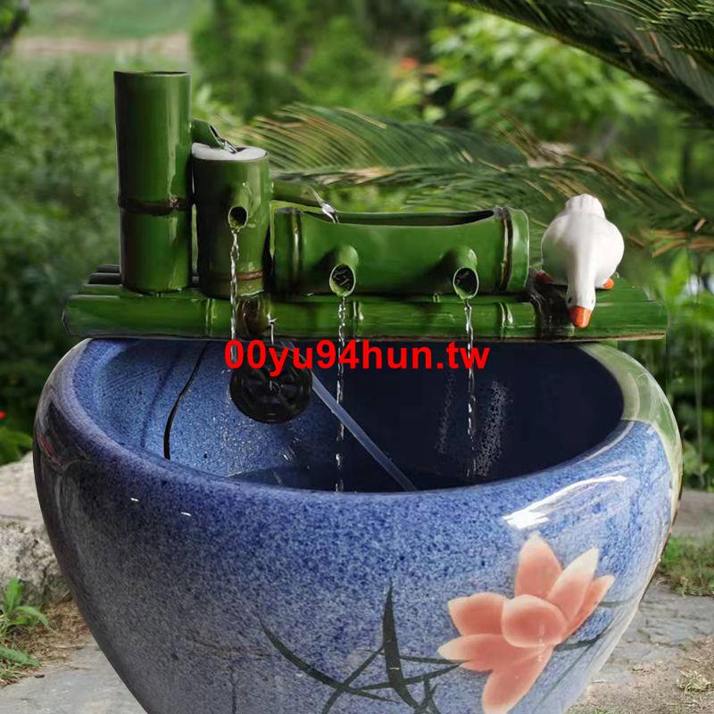 【~熱賣上新~】陶瓷魚缸流水擺件造景循環流水器魚系統水池仿竹子竹筏過濾器裝飾