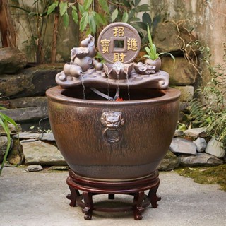 廠直/風水擺件/景德鎮陶瓷金魚缸陽臺辦公室客廳流水擺件水缸過濾庭院大缸養魚盆