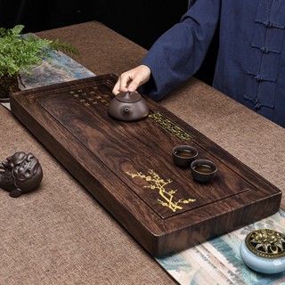 【茶盤茶具 託盤 實木 功夫茶具】整塊黑檀木茶盤實木茶臺長方形家用茶海簡約大號原木排水功夫茶具cck1030107