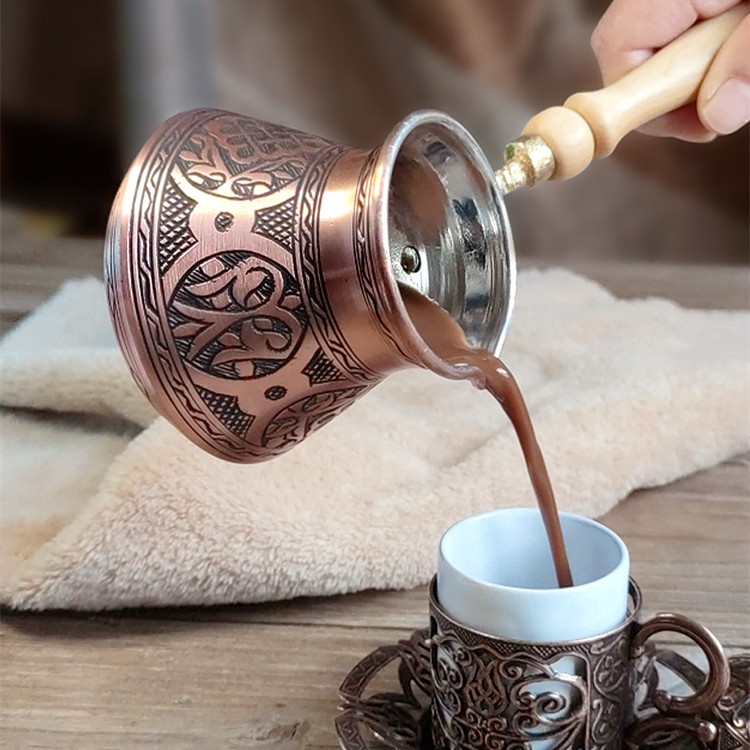 土耳其進口加厚純手工雕花紫銅咖啡壺煮壺 歐式復古貴金屬有質感-five0301