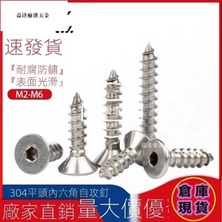 熱賣🥇304不鏽鋼沉頭內六角自攻螺絲尖頭螺釘M2/M3M4M5M6