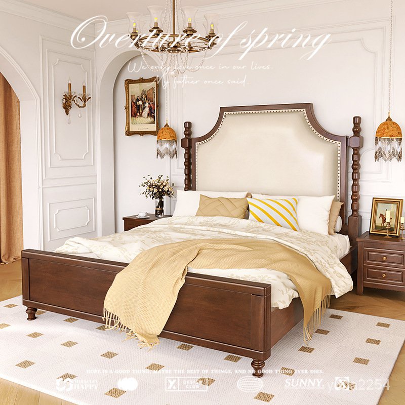 【King&amp;Queen】山姆傢具 大床 雙人床批髮複古美式實木床主床架 雙人床架 單人床架 雙人床 高架床 掀床 臥室床
