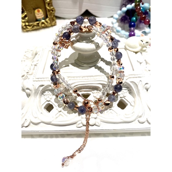 💝💍天然絕美～菫青石 6mm+ 雙圈 設計款🔮 🍀 抽拉繩～堇青石功效可招財、增加人緣有助減肥呦～🌸