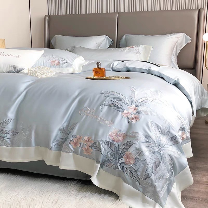 免運 2色/歐美80支天絲刺繡花卉床包組 素色床單被套枕套 ikea床墊尺寸 專櫃品質 雙人床包 雙人加大床