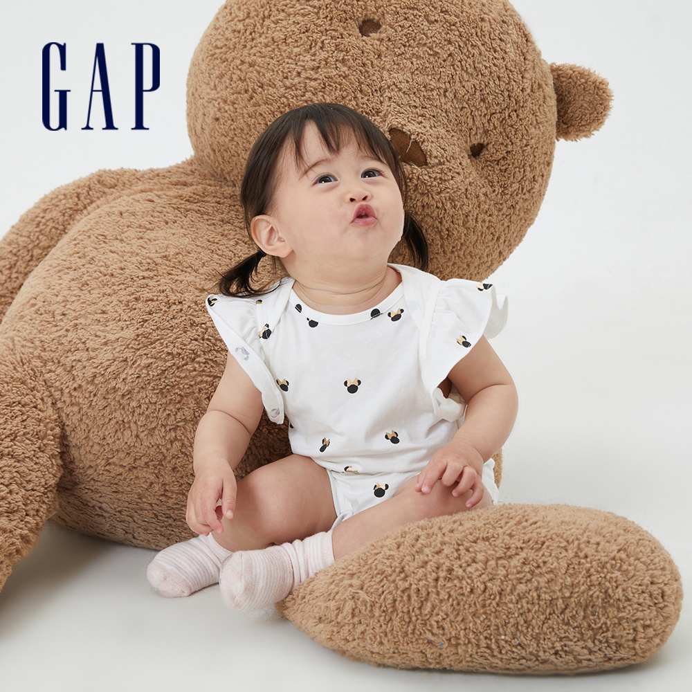 Gap 嬰兒裝 Gap x Disney迪士尼聯名 印花信封領短袖包屁衣-米妮印花(600442)
