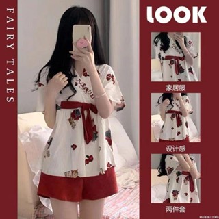 【臺出免運】日式新款睡衣女夏天甜美寬松薄款和服可愛高檔家居服兩件套可外穿女生睡衣 性感蕾絲睡衣 冰絲涼感睡衣 居家服