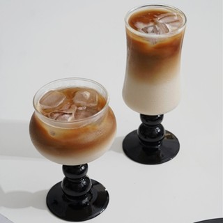 北歐ins玻璃杯 中古法式玻璃高腳杯 家用創意水杯 高腳酒杯 高硼矽耐高溫杯子
