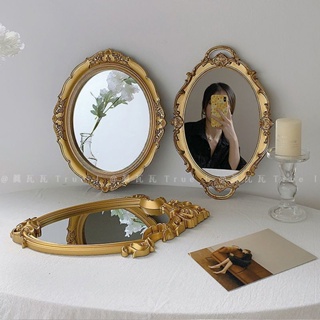 ★★法式復古Vintage宮廷浮雕金色異型鏡子化妝鏡裝飾掛鏡墻面拍照