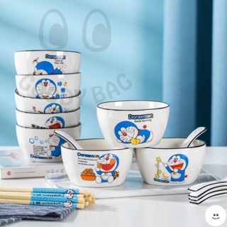 哆啦A夢藍胖子卡通動漫餐具 家用陶瓷碗 筷子 藍胖子餐具 哆啦A夢陶瓷碗