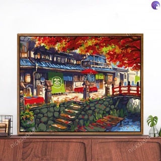 DIY數字油畫🎨數字油畫 diy手繪 涂色油彩畫掛畫填充水彩客廳風景裝飾畫日式茶屋 風景數字油畫