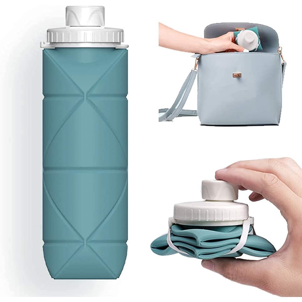 特殊製造可折疊水瓶防漏閥可重複使用不含 BPA 矽膠可折疊水瓶適用於運動健身房露營遠足旅行運動輕便耐用 600 毫升