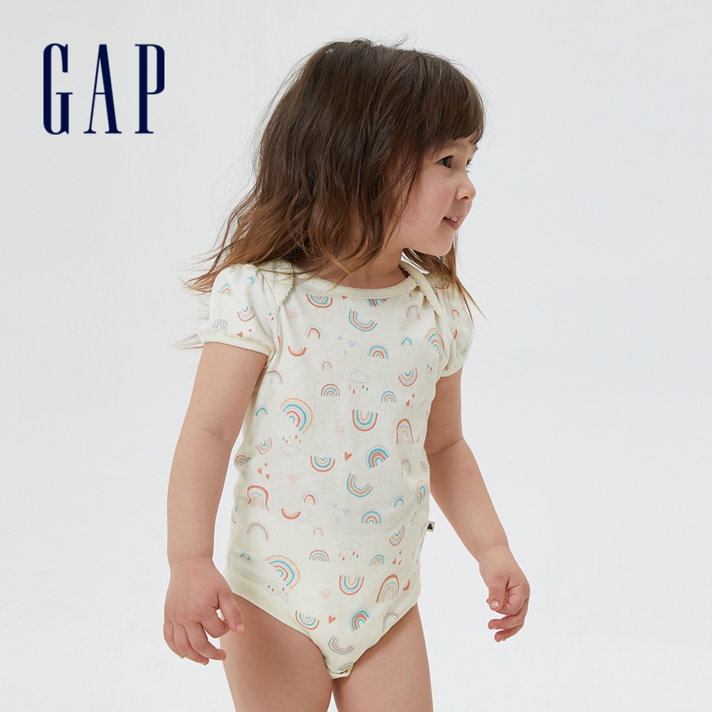 Gap 嬰兒裝 純棉印花短袖包屁衣 布萊納系列-彩虹圖案(552156)