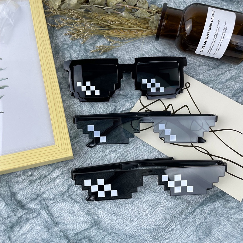 方形馬賽克眼鏡二次元個性像素搞笑墨鏡一體單雙排馬賽克太陽鏡