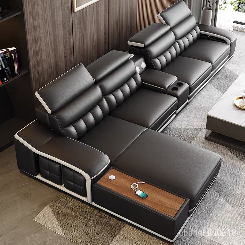 【熱銷】新款現代簡約真皮沙發頭層牛皮客廳轉角沙發L型大小戶型北歐沙發