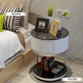 【凱元家居】 KaiYuan Furniture圓形床頭櫃簡約現代白色北歐床邊桌包郵儲物角幾歐式五金邊幾創意