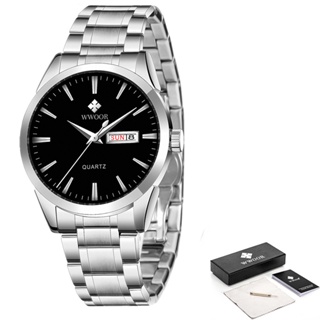 Wwoor 石英手錶男士商務手錶男士鋼帶軍用時鐘防水手錶男士手錶-8801G
