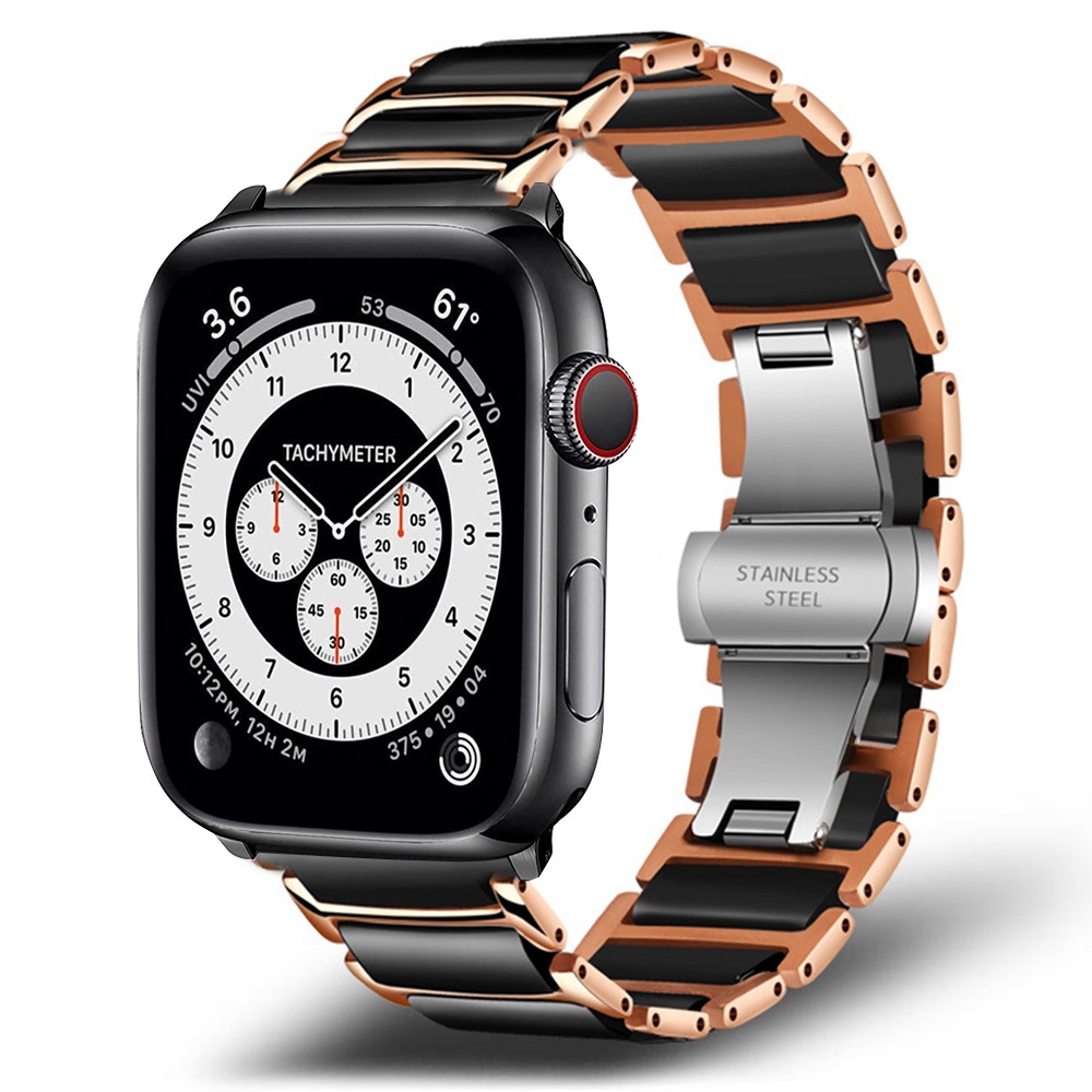 ☁不銹鋼陶瓷錶帶適用於 Apple Watch 7 41mm 6 SE 44mm 40mm蘋