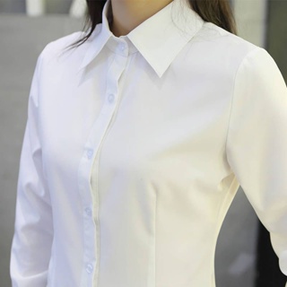 💥7秒小店💥 長袖襯衫 上衣 女裝 襯衫 白襯衫女修身長袖職業裝大碼工作服正裝白色藍色白襯衣女韓版