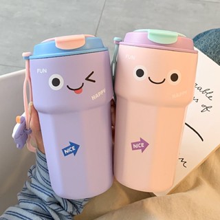 可愛表情保溫杯 女生高顏值2023新款水杯簡約咖啡杯辦公室便攜學生杯子