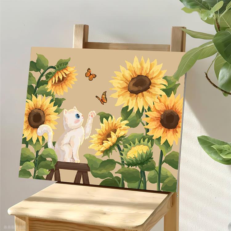 油畫-向日葵diy數字油畫填涂色手繪植物花卉填色太陽花減壓裝飾水彩畫