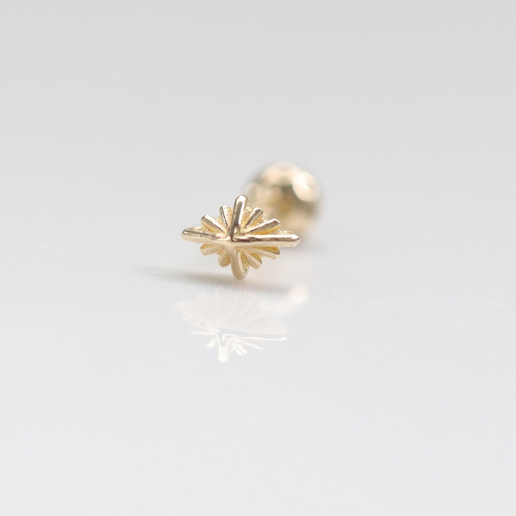 14K 立體金菱型鎖珠耳環(單個)K金耳環