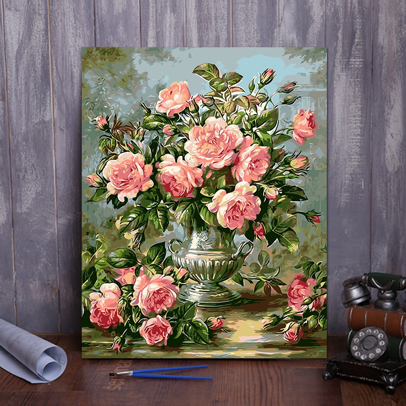 油畫-diy數字油畫客廳風景花卉動漫人物填色手繪大幅定制裝飾畫 玫瑰花
