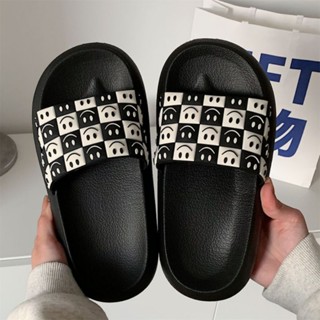 W49·超可愛拼色格紋微笑拖鞋 厚底拖鞋 軟底拖鞋