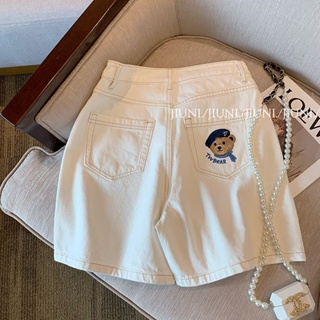 Little Bear Embroidered Off White Casual Denim Shorts Women'