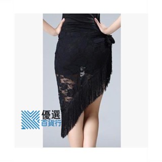 【低價】倫巴舞裙演出服性感拉丁舞裙舞蹈流蘇裙 拉丁舞流蘇裙三角巾腰巾系帶蕾絲舞蹈圍裙肚皮舞臀巾短裙配飾黑色/優選精品20